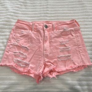 American Eagle Hi-Rise Neon Pink Distressed Jean Shorts